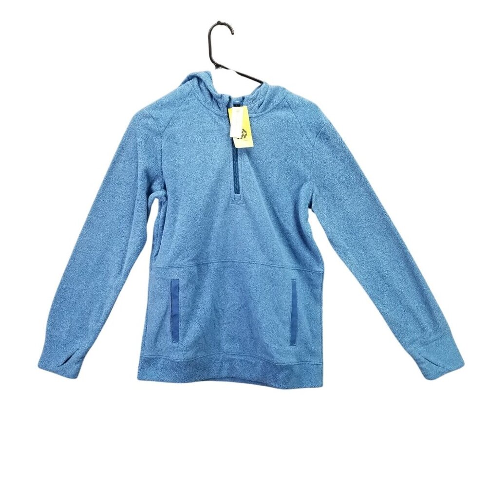 Boys All in Motion Blue Microfleece Pullover Hoodie Sweatshirt 1/4 Zip XL (16)